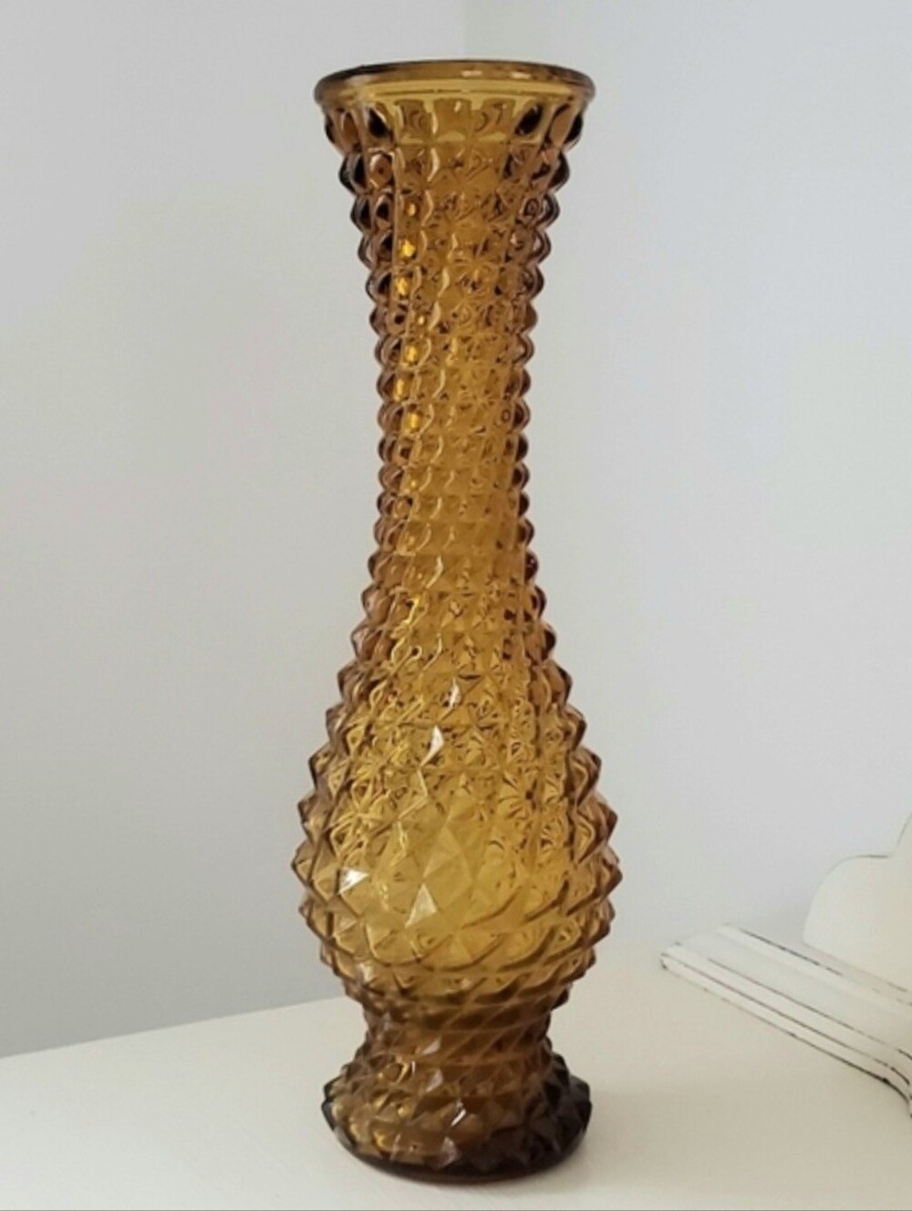 Vintage Amber Empoli Diamond Point Vase